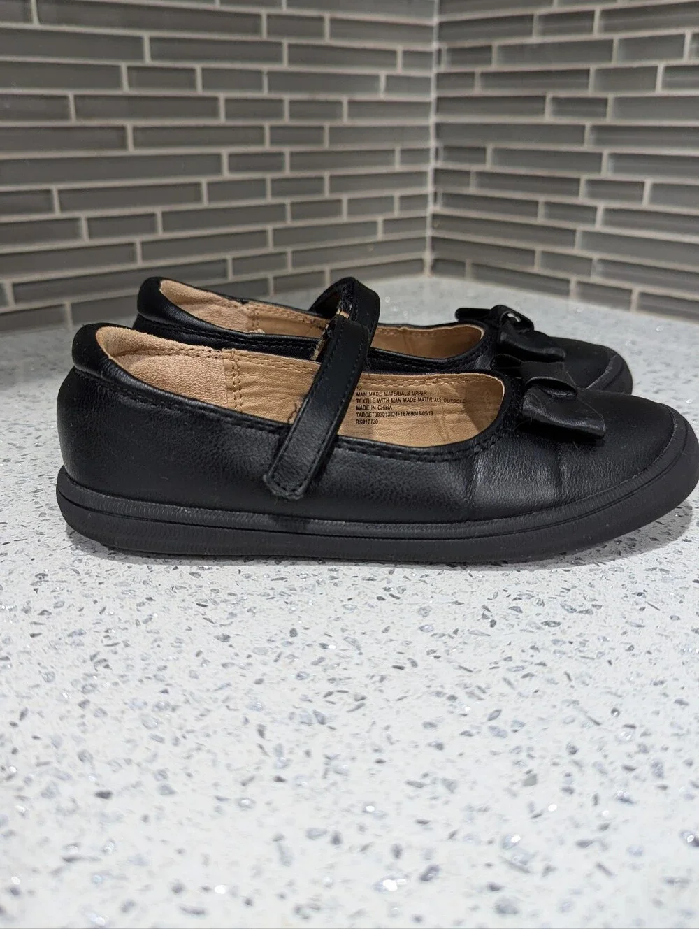 Cat & Jack Kids Black Bow Mary Jane Mj Ballet Flat Shoes Fall Church Girls Sz 12